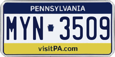 PA license plate MYN3509