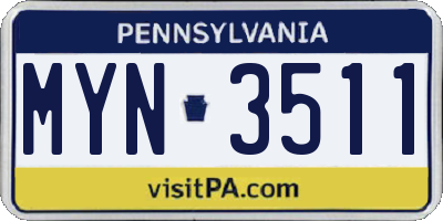 PA license plate MYN3511