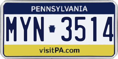 PA license plate MYN3514