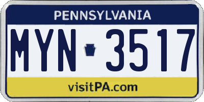 PA license plate MYN3517