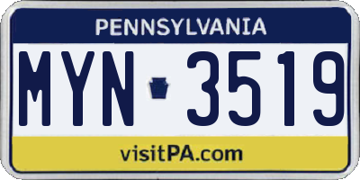 PA license plate MYN3519