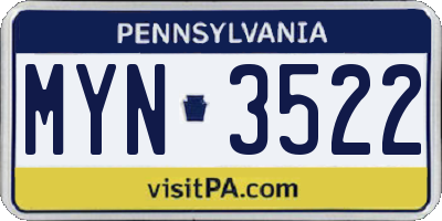 PA license plate MYN3522