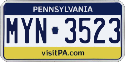PA license plate MYN3523