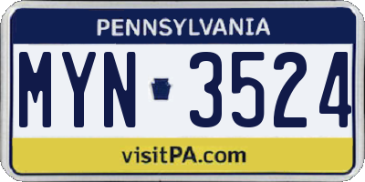 PA license plate MYN3524