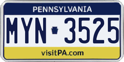 PA license plate MYN3525