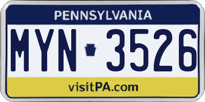 PA license plate MYN3526