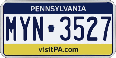 PA license plate MYN3527