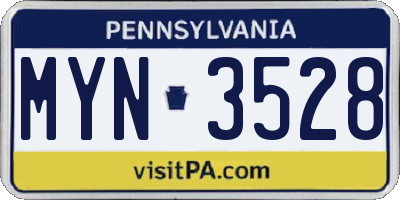 PA license plate MYN3528