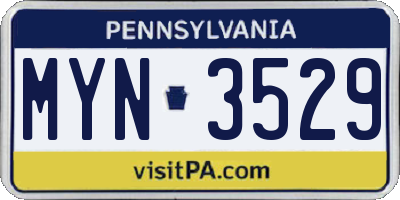 PA license plate MYN3529
