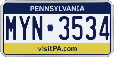 PA license plate MYN3534