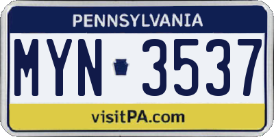 PA license plate MYN3537
