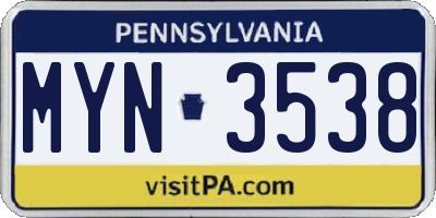 PA license plate MYN3538