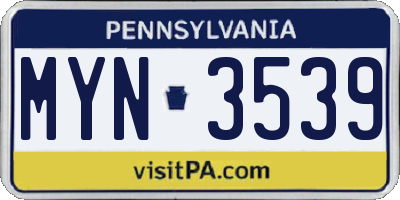 PA license plate MYN3539