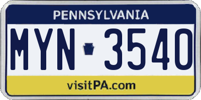 PA license plate MYN3540