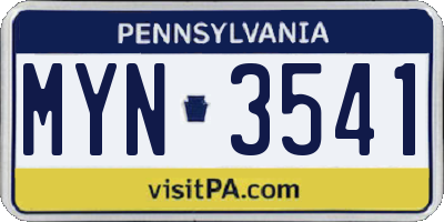 PA license plate MYN3541