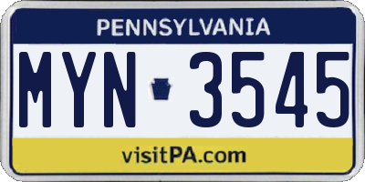 PA license plate MYN3545