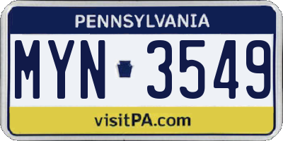 PA license plate MYN3549