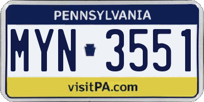 PA license plate MYN3551