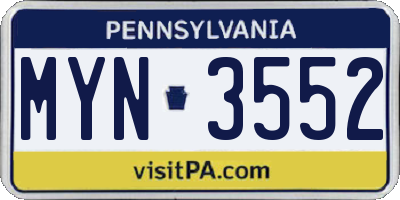 PA license plate MYN3552