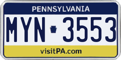PA license plate MYN3553