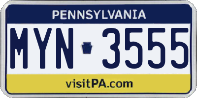PA license plate MYN3555