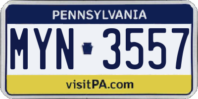 PA license plate MYN3557