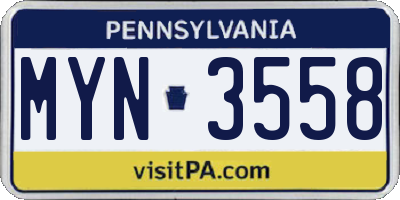 PA license plate MYN3558