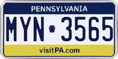 PA license plate MYN3565