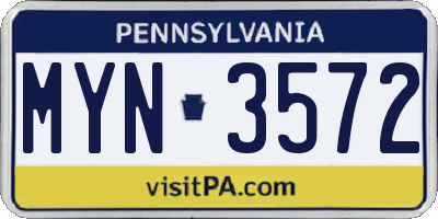 PA license plate MYN3572
