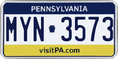 PA license plate MYN3573