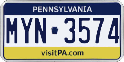 PA license plate MYN3574