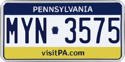 PA license plate MYN3575