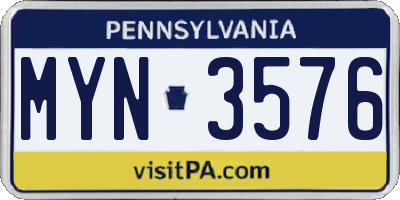 PA license plate MYN3576
