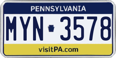PA license plate MYN3578