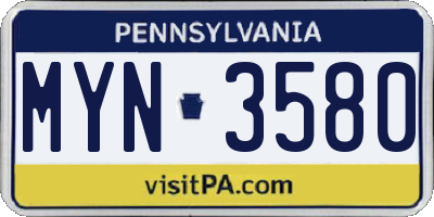 PA license plate MYN3580