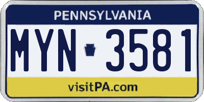 PA license plate MYN3581