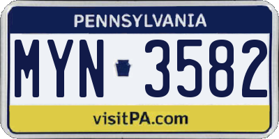 PA license plate MYN3582