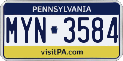 PA license plate MYN3584
