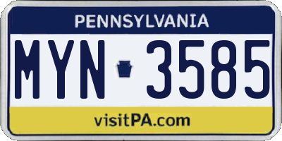 PA license plate MYN3585