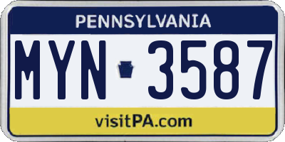 PA license plate MYN3587