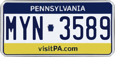 PA license plate MYN3589