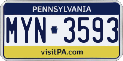 PA license plate MYN3593