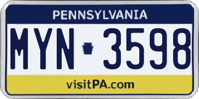 PA license plate MYN3598