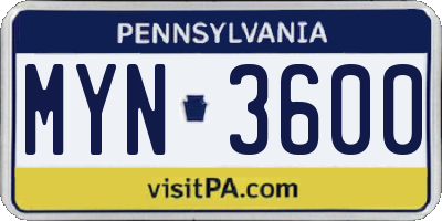 PA license plate MYN3600