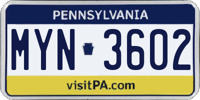 PA license plate MYN3602