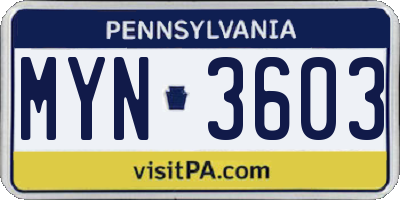 PA license plate MYN3603