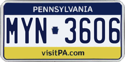 PA license plate MYN3606