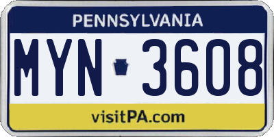 PA license plate MYN3608