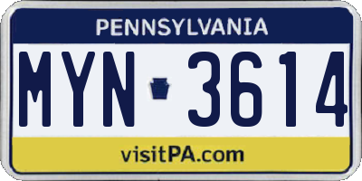 PA license plate MYN3614