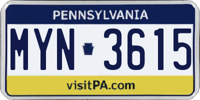 PA license plate MYN3615